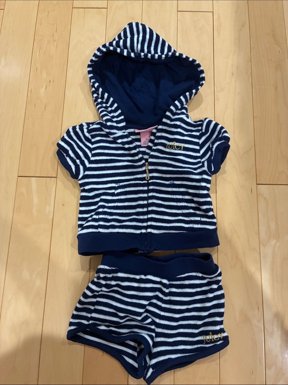 Juicy Couture Navy & White Striped Kids Hooded Zip Top